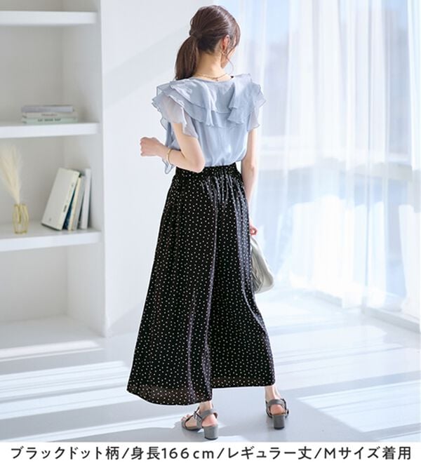 alotta（アロッタ）の「【選べる２丈/接触冷感】まるでスカート！さらさらサテン素材スカーチョパンツ（ワイドパンツ・ガウチョ）」｜詳細画像