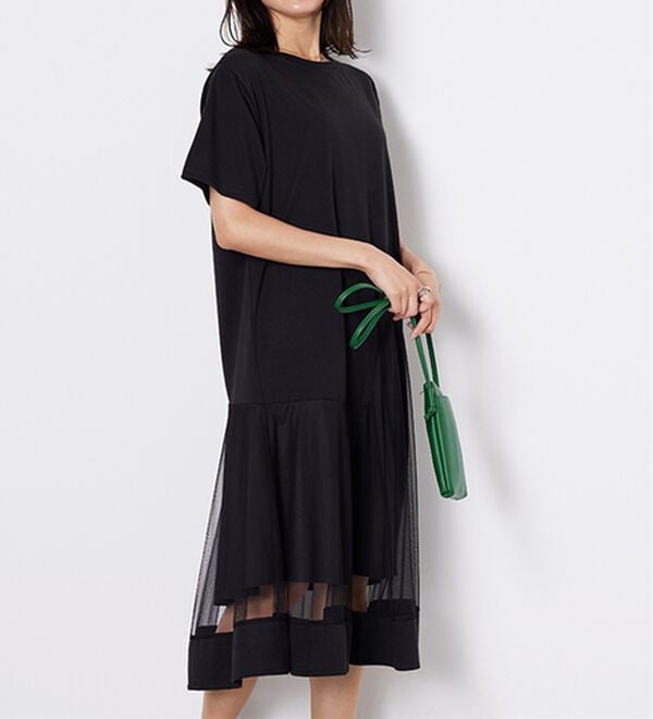 BELLUNA（ベルーナ）の「【Ｌａｇｒｉｌｕａ】裾チュール切替ロング丈ワンピース（カットソーワンピース）」｜詳細画像