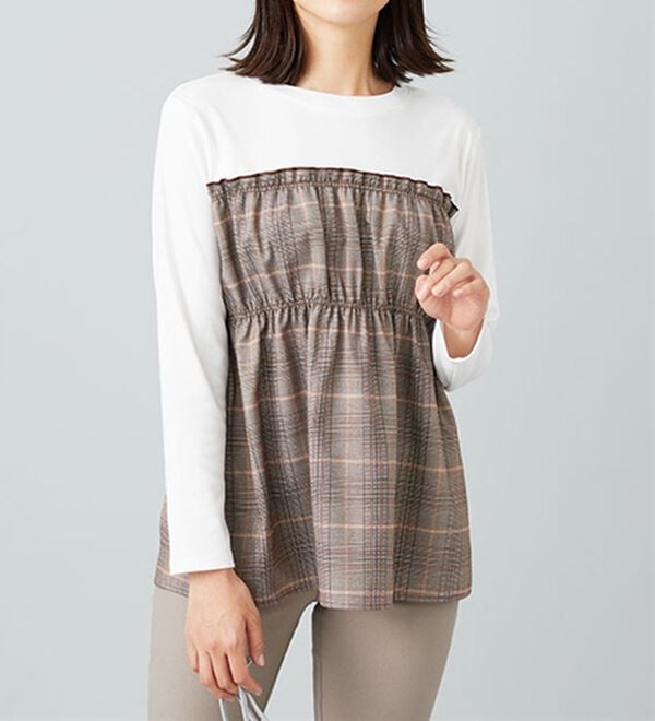 BELLUNA（ベルーナ）の「チェック柄ビスチェドッキングプルオーバー（カットソー）」｜詳細画像