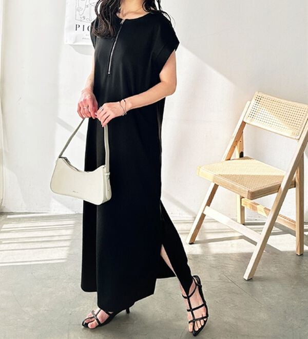 GeeRA（ジーラ）の「前後２ＷＡＹハーフジップＩラインワンピース（カットソーワンピース）」｜詳細画像