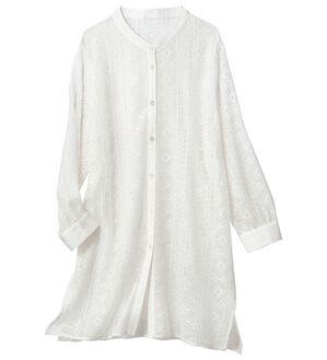 VINNO（ヴィノ）の「スタンド衿パネルレースチュニックシャツ（ブラウス）」｜オフホワイト