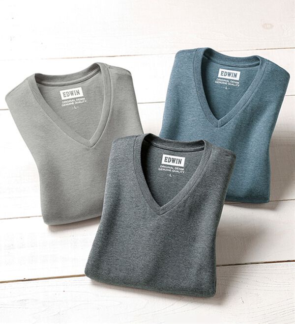 「【３色組】＜エドウイン＞柔らか綿混メランジインナー（メンズ肌着・インナーウェア）」｜詳細画像