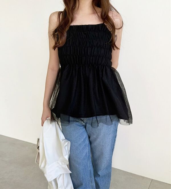 GeeRA（ジーラ）の「ラメニットペプラムキャミソール（タンクトップ・キャミソール）」｜詳細画像