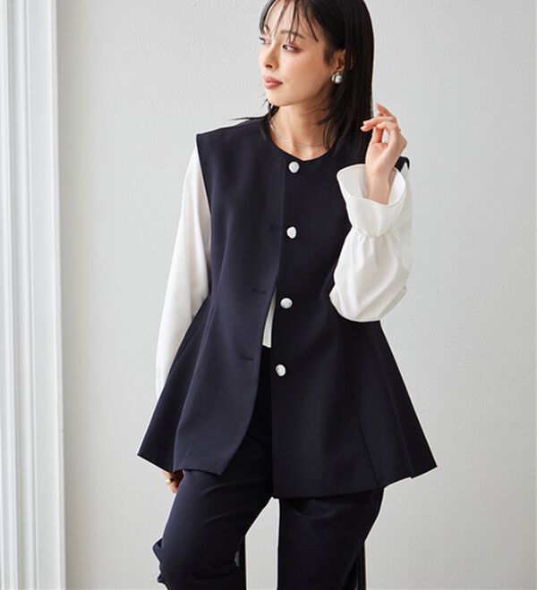 RANAN（ラナン）の「【２点セット】防シワ！ペプラムベストセットアップ（パンツスーツ）」｜詳細画像