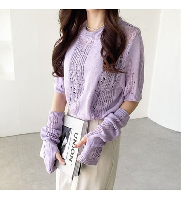 GeeRA（ジーラ）の「透かし編アームウォーマー付ニット（ニット・セーター）」｜詳細画像