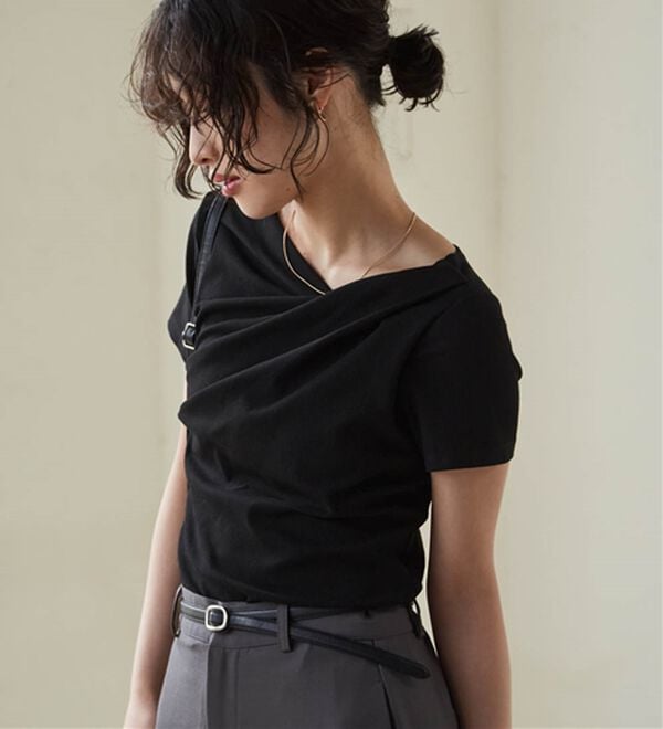 RANAN（ラナン）の「【ひんやり/UV対策】上品ドレープリブTシャツ（カットソー）」｜詳細画像