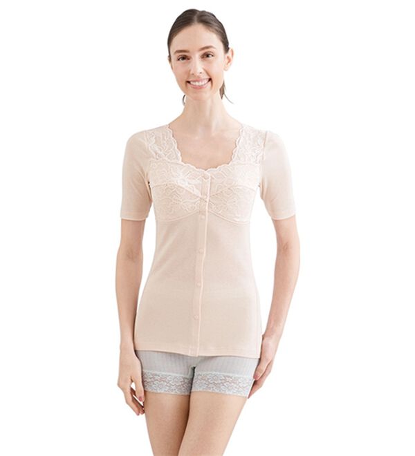 「【４色組】脱ぎ着が簡単！綿混前あきブラキャミ（肌着・インナーウェア）」｜詳細画像