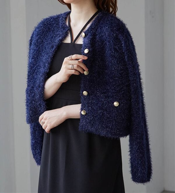 RANAN（ラナン）の「ゴールド調ボタンラメシャギーカーディガン（ニットカーディガン）」｜詳細画像