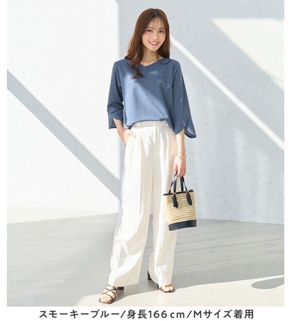 alotta（アロッタ）の「【接触冷感】着痩せが叶う！チューリップ袖ブラウスＴシャツ（ブラウス）」｜詳細画像