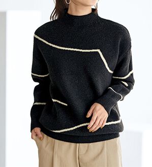 BELLUNA（ベルーナ）の「春を彩るジャカードセーター（ニット・セーター）」｜黒系