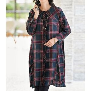 BELLUNA（ベルーナ）の「チェック柄ゆったりシャツチュニック（チュニック）」｜レッド系