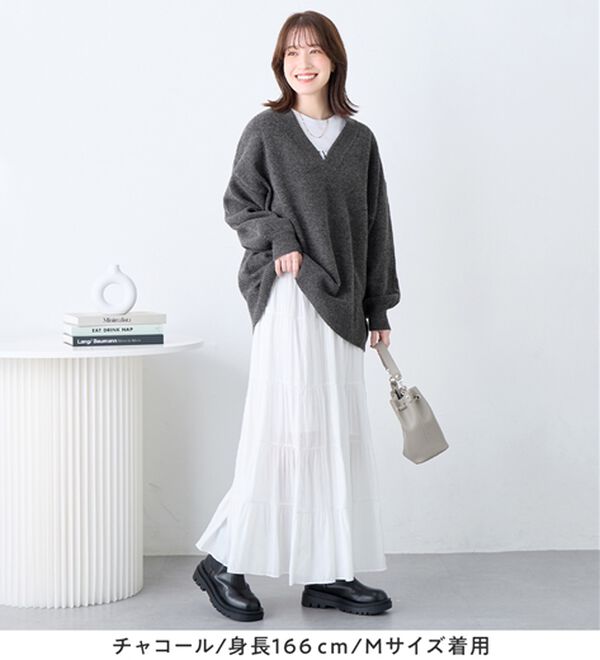 Viola e Viola（ヴィオラ エ ヴィオラ）の「【洗えるもちもち】首回りすっきり見せＶネックニット（ニット・セーター）」｜詳細画像