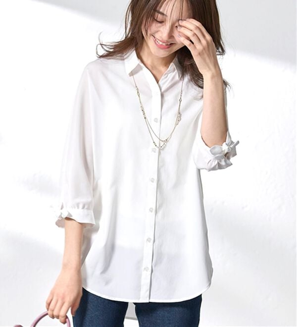 BELLUNA（ベルーナ）の「【吸水速乾】イージーケア！袖リボンシャツチュニック（チュニック）」｜詳細画像