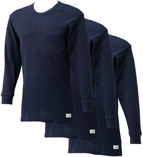 「【３枚組】＜クロコダイル＞極温（Ｒ）厚地×裏起毛綿１００％インナー（メンズ肌着・インナーウェア）」｜インディゴ3枚組 長袖丸首