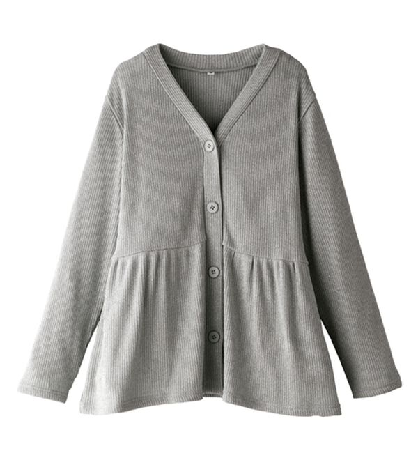 BELLUNA（ベルーナ）の「ラメ調リブ素材ペプラムカーディガン（ニットカーディガン）」｜杢グレー