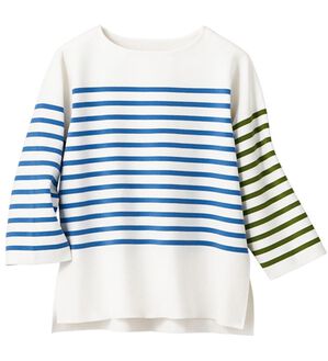 VINNO（ヴィノ）の「パネルボーダーニットプルオーバー（ニット・セーター）」｜ブルーグリーン