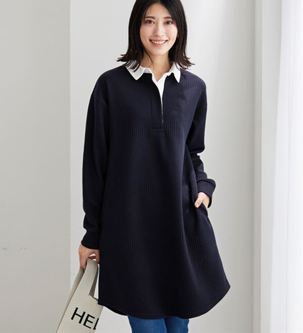 BELLUNA（ベルーナ）の「ボーダージャカード素材ラガーシャツワンピース（カットソーワンピース）」｜詳細画像