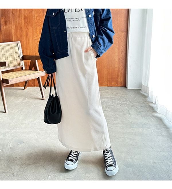 GeeRA（ジーラ）の「【着回し力◎】楽ちんすっきり見え！リブロングスカート（ロングスカート）」｜詳細画像