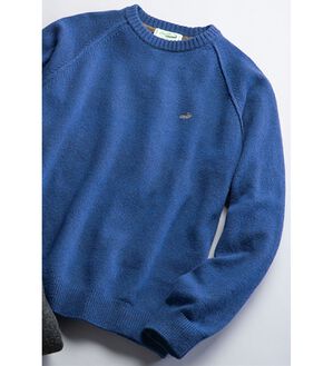 「＜クロコダイル＞天竺ニットクルーセーター（メンズニット・セーター）」｜ブルー