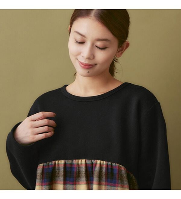 Viola e Viola（ヴィオラ エ ヴィオラ）の「裏起毛チェック柄切替チュニック（チュニック）」｜詳細画像