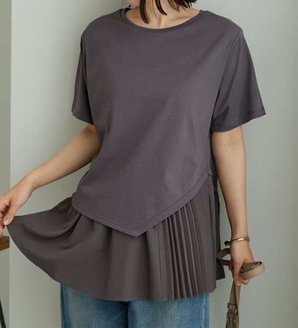 BELLUNA（ベルーナ）の「異素材使い裾アシメデザインチュニック（チュニック）」｜詳細画像