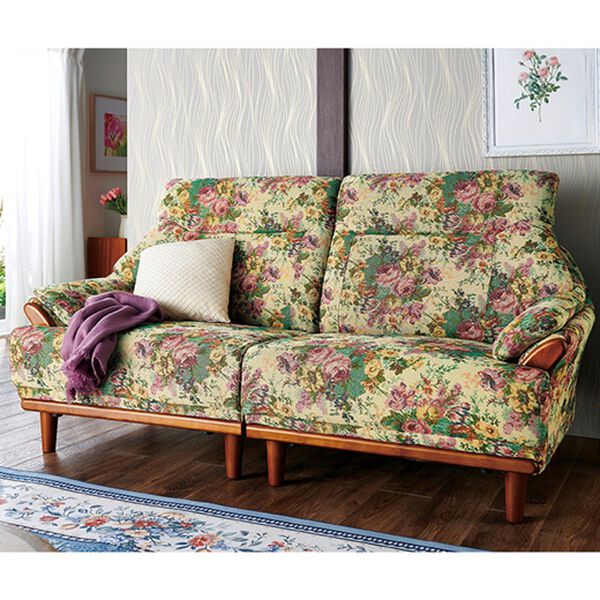 ぷ*ん様 昭和レトロ 花柄 2人掛け ソファ 大柄 モダン ふわふわ 背もたれ付きソファ 花柄ソファ