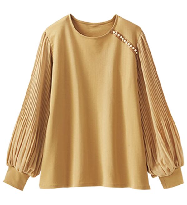 BELLUNA（ベルーナ）の「パール釦使い袖プリーツプルオーバー（カットソー）」｜詳細画像