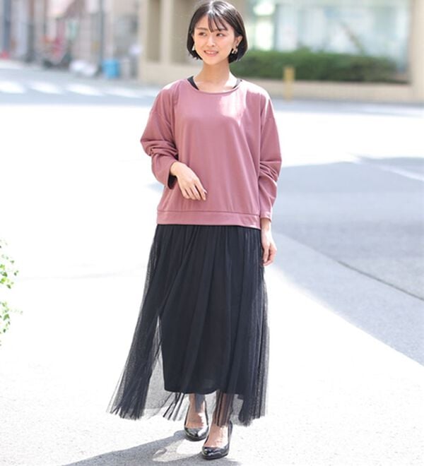 A HAPPY MARILYN（アハッピーマリリン）の「【Ｌ～６Ｌ】ゆるっと着られるチュールスカートドッキングワンピース（ドッキングワンピース）」｜詳細画像