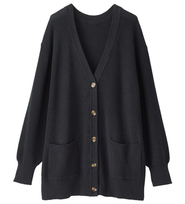 BELLUNA（ベルーナ）の「ハピネスコットン１００％あぜ編カーディガン（ニットカーディガン）」｜黒