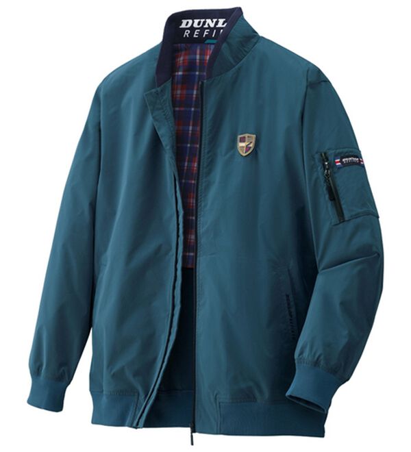「＜ダンロップ・リファインド＞裏チェックデザインＭＡ１ジャケット（メンズブルゾン）」｜アッシュブルー