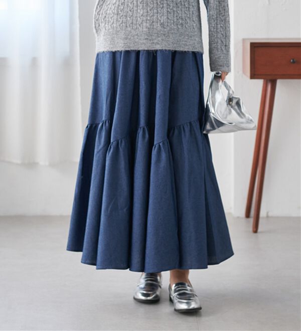 RANAN（ラナン）の「デニムティアードスカート（ロングスカート）」｜詳細画像