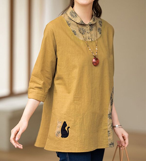 ルフラン（ルフラン）の「【２色組】重ね着風ねこちゃんブラウス（ブラウス）」｜詳細画像