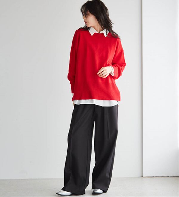 選べる衿】ワイドリブ使いカラーニットチュニック - ベルーナ