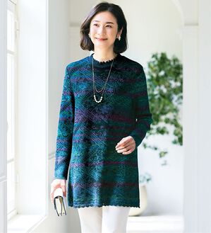 ルフラン（ルフラン）の「日本製かすりニットチュニック（チュニック）」｜ブルーグリーン