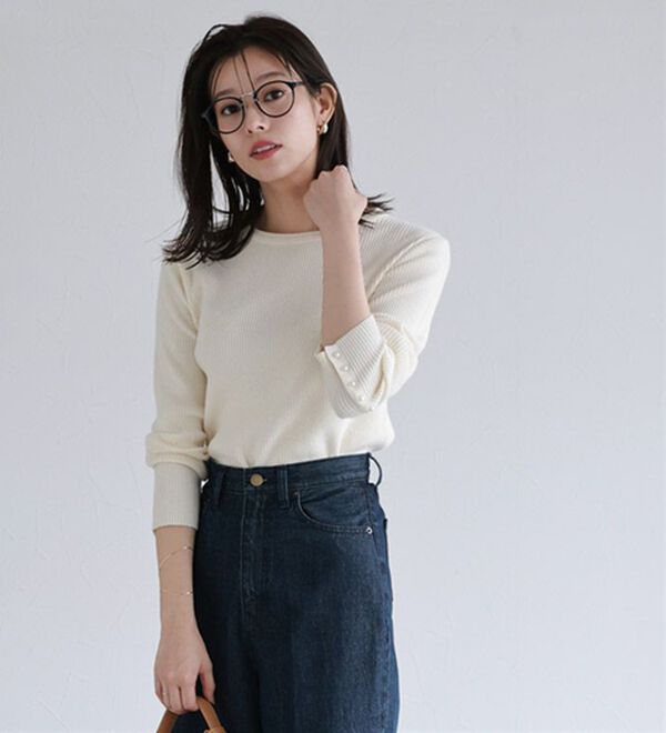 Pierrot（ピエロ）の「【選べるネック】もっちり袖パールニット（ニット・セーター）」｜詳細画像