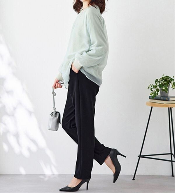 BELLUNA（ベルーナ）の「裏起毛ジョーゼット素材テーパードパンツ（テーパードパンツ）」｜詳細画像