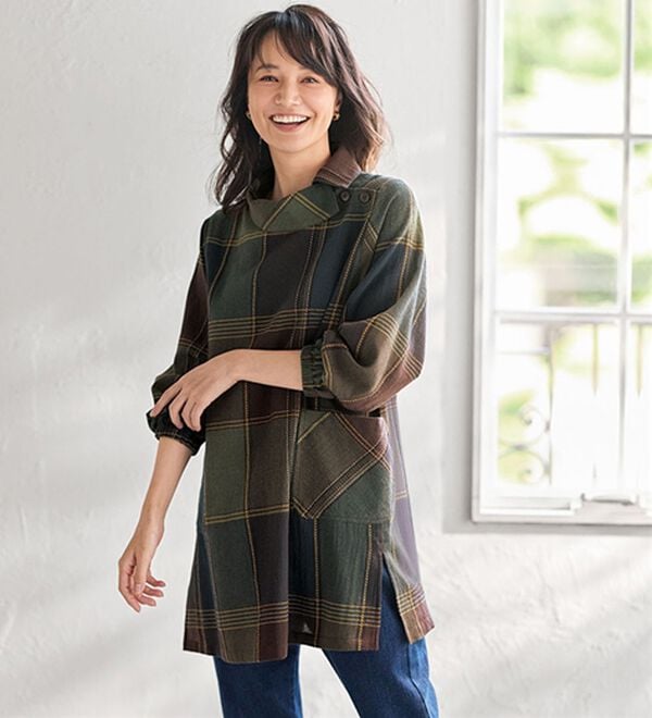 BELLUNA（ベルーナ）の「【２枚組】刺し子素材かっぽうチュニック（チュニック）」｜詳細画像