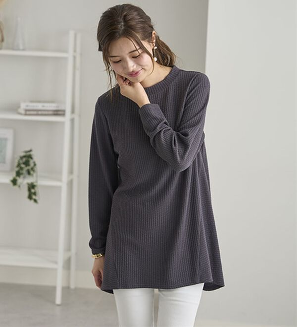 BELLUNA（ベルーナ）の「ふくれ素材フレアーデザインストレッチチュニック（チュニック）」｜詳細画像