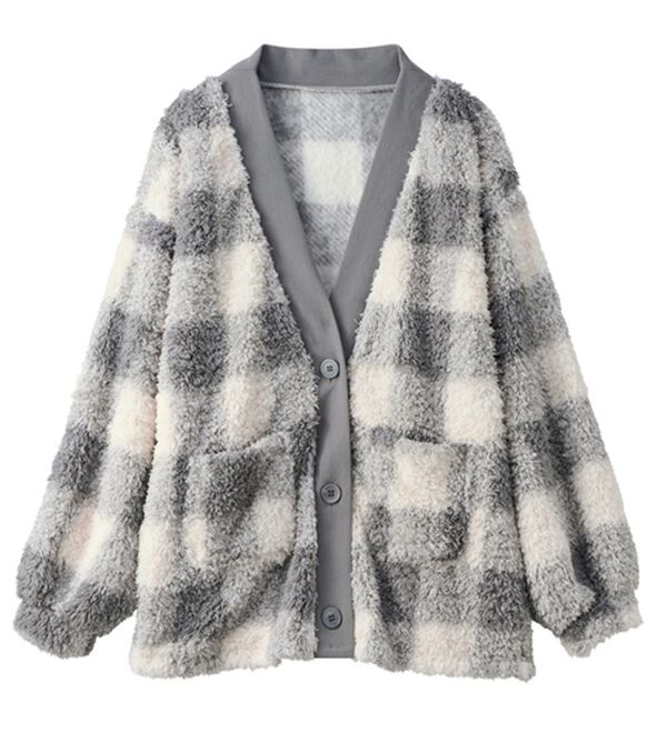 YU'NOW（ユナウ）の「モールニット風カーデ（パジャマ・ルームウェア）」｜チャコールグレー