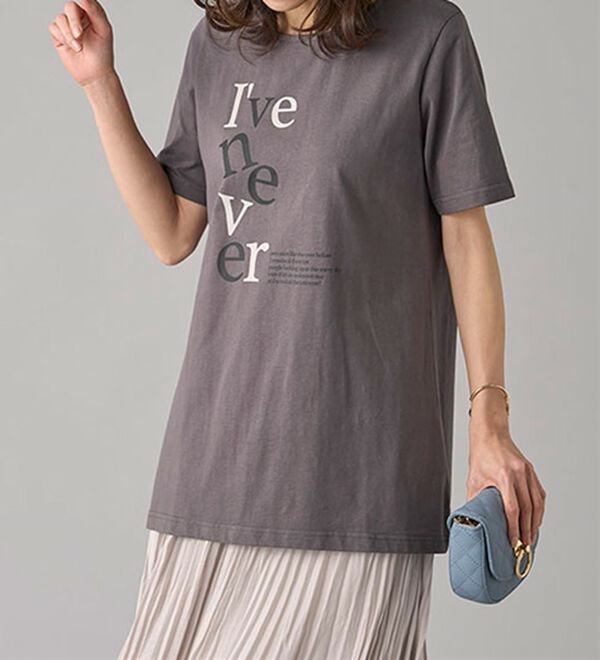 BELLUNA（ベルーナ）の「ひんやリッチコットン大人のプリントロング丈Ｔシャツ（カットソー）」｜詳細画像