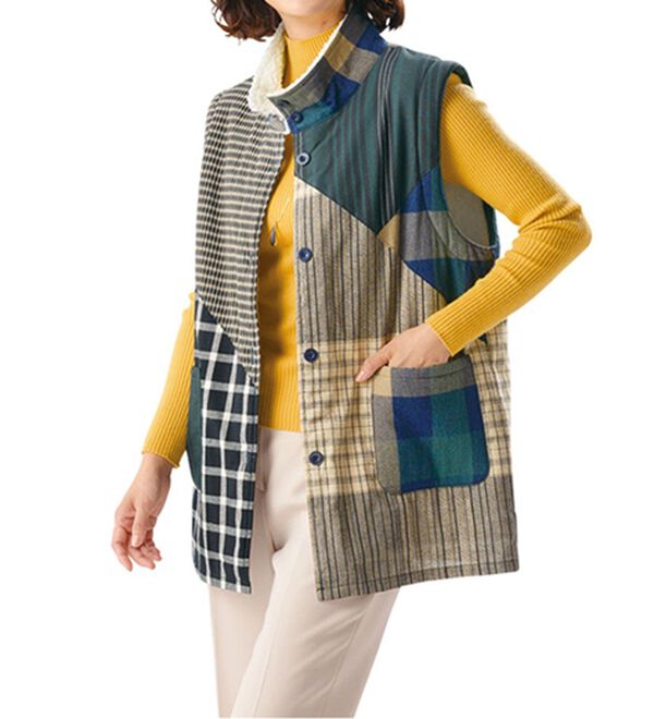 ルフラン（ルフラン）の「裏ボアパッチワークベスト（ベスト）」｜詳細画像