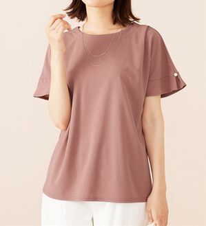 BELLUNA（ベルーナ）の「ジョーゼット素材袖パールブラウス（ブラウス）」｜ピンク