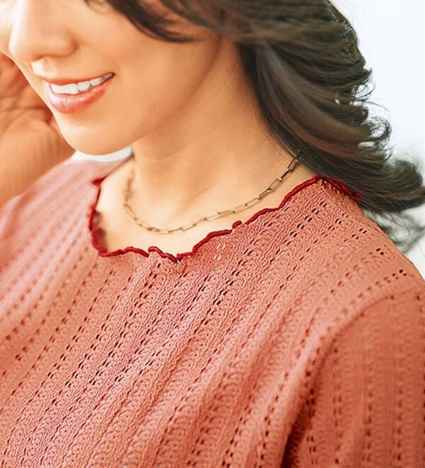 BELLUNA（ベルーナ）の「透かし編レース配色メロープルオーバー（カットソー）」｜詳細画像