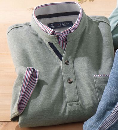 「＜カルビア＞麻入り７分袖ダブル衿ポロ（メンズポロシャツ）」