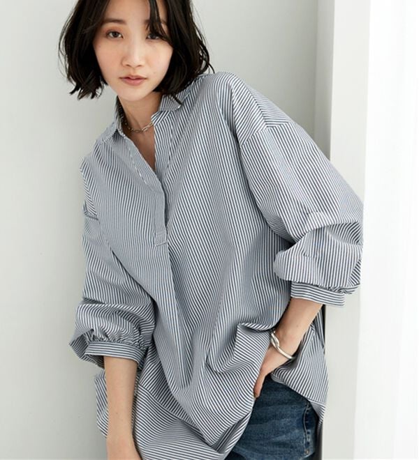 BELLUNA（ベルーナ）の「麻調素材袖タックデザインシャツチュニック（チュニック）」｜詳細画像