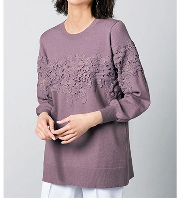 VINNO（ヴィノ）の「ケミカルレース使いニットトップス（ニット・セーター）」｜詳細画像