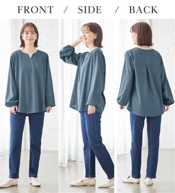 Viola e Viola（ヴィオラ エ ヴィオラ）の「らくキレイ　キーネックチュニックブラウスＴシャツ（チュニック）」｜詳細画像
