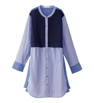 BELLUNA（ベルーナ）の「ストライプ&times;異素材切替シャツチュニック（チュニック）」