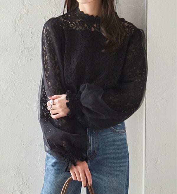 RANAN（ラナン）の「チュールドッキングフラワーレースキャンディースリーブブラウス（ブラウス）」｜詳細画像