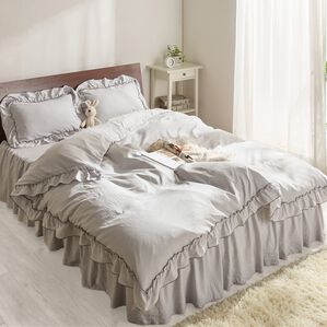 iellio（イエリオ）の「大人かわいいダブルフリル付布団カバーリング＜掛け布団カバー・ボックスシーツ・枕カバー・ずれにくい・オールシーズン・淡色＞（敷布団カバー・シーツ）」｜詳細画像